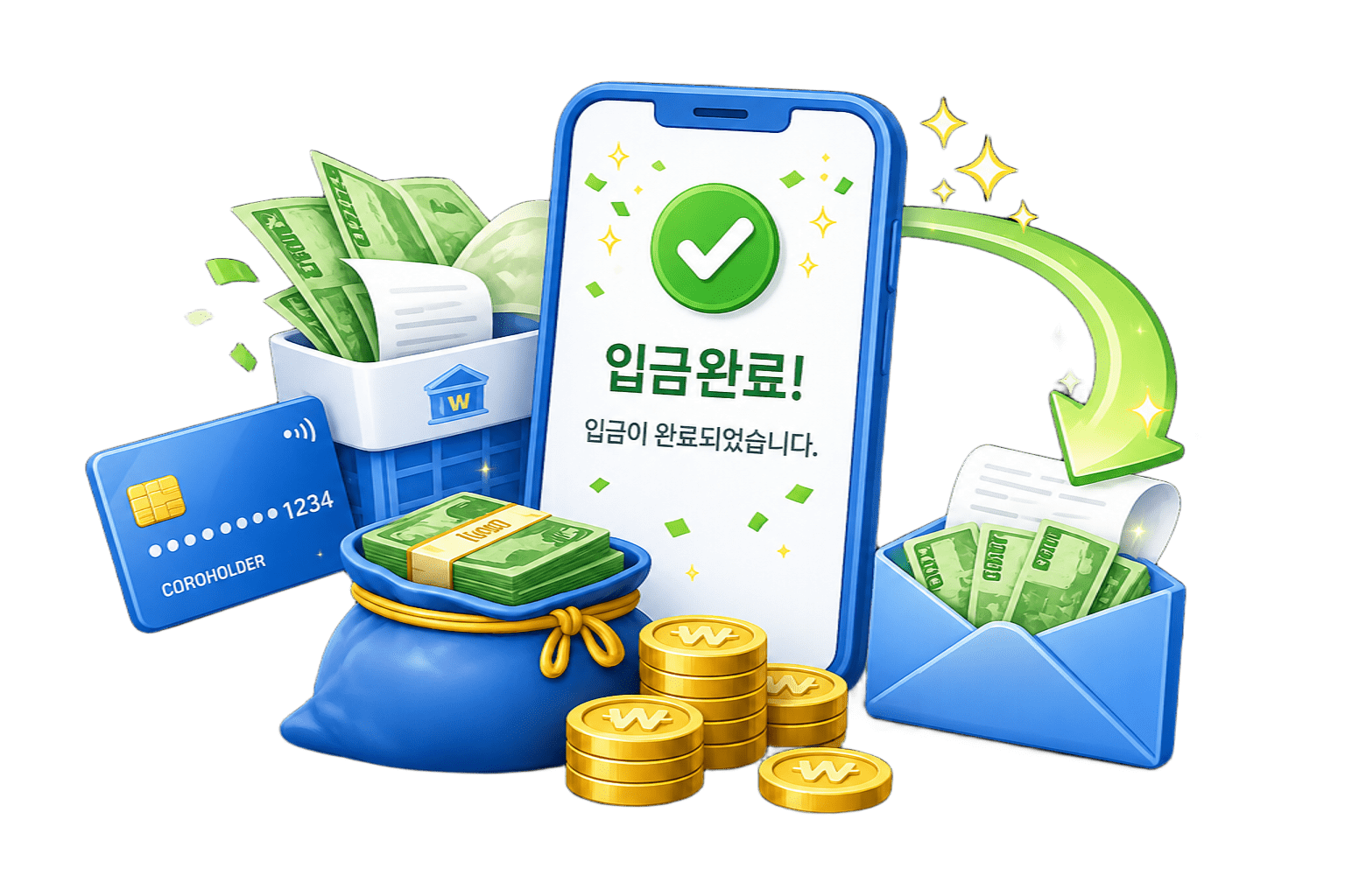 신속한 계좌 입금 완료 단계 일러스트